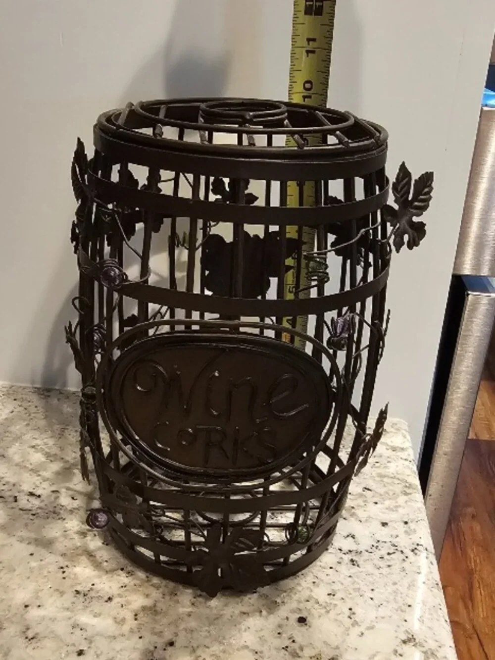 NWOT Metal Wine Barrel Cork Holder Grapes Beaded Accents